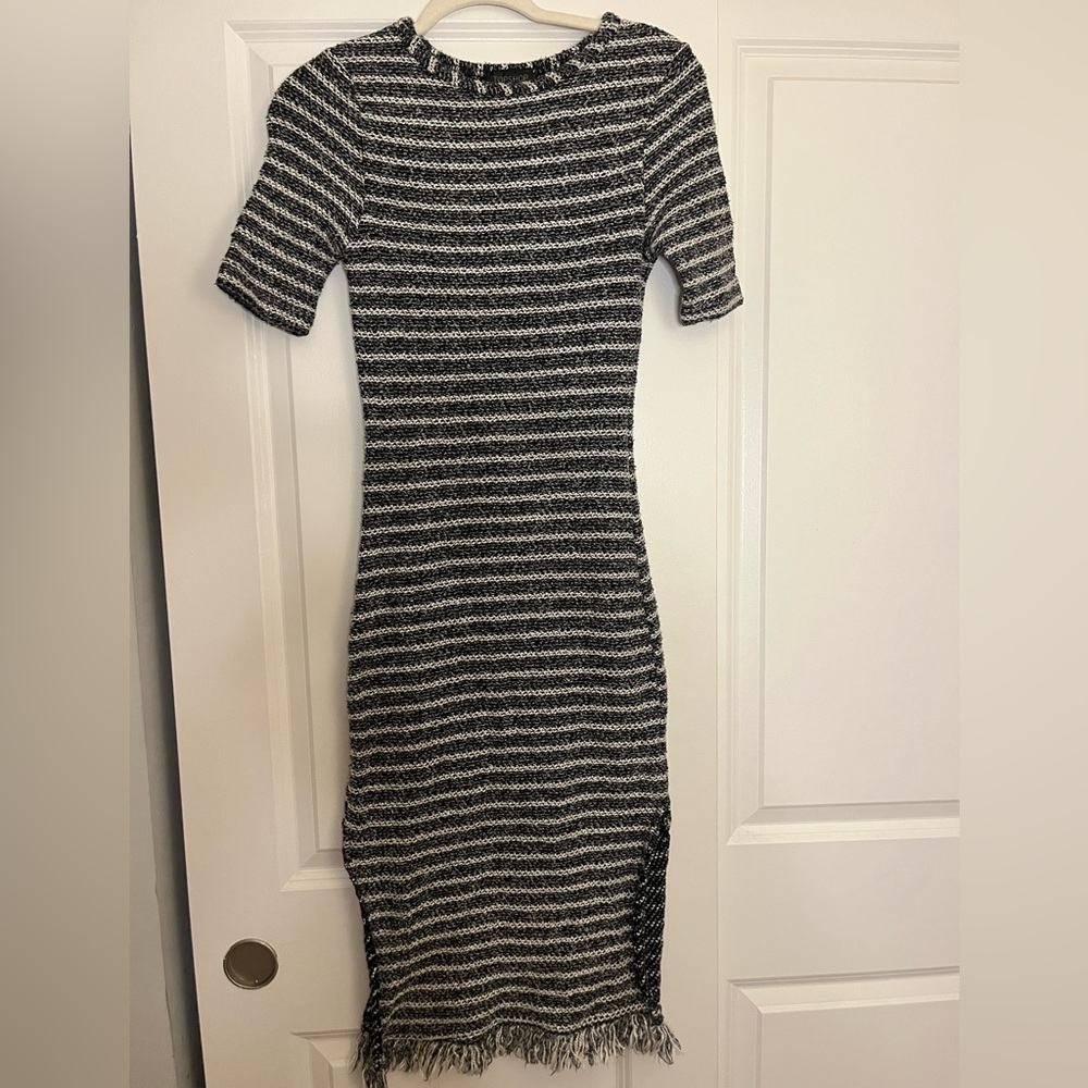 Topshop Black and White Striped Midi Dress
